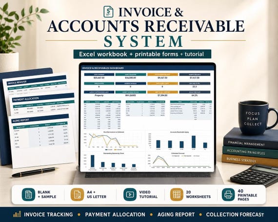 Invoice Tracker & Accounts Receivable Spreadsheet: Payment Tracking, Aging Report and Collection Dashboard in Excel