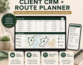 A laptop and a phone displaying client CRM and route planning features for a window cleaning business.