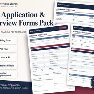 Job Application & Interview Forms Pack: Candidate Scorecard, Reference Check and Hiring Checklist Templates (Printable Form)
