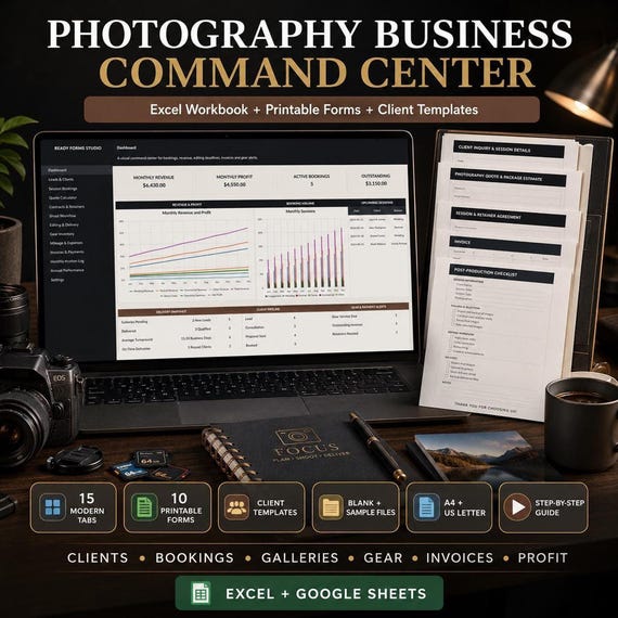 Photography Business Command Center | CRM, Booking Tracker, Invoice, Profit Dashboard, Client Management, Google Sheets Compatible