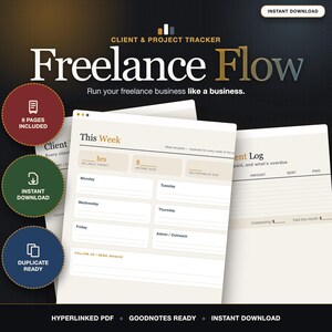 Freelance Flow | Client & Project Tracker Planner GoodNotes Notability | Hyperlinked Business Planner for Freelancers | Instant Download PDF