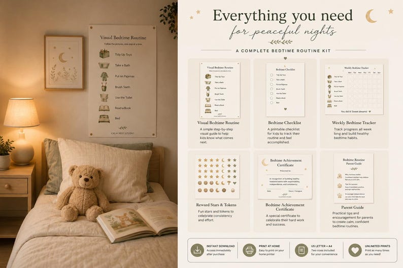 Tableau de routine du coucher pour enfants | Emploi du temps visuel ...