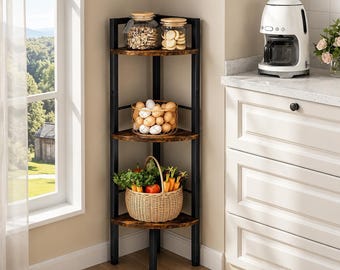 Corner Shelves | Tall Corner Bookshelf, 3 4 and 5 Tier Corner Ladder Shelf | Rustic Brown Wood & Metal Display Stand | Decore Home Organizer