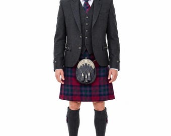 Men's Charcoal Grey Argyle Kilt Jacket, Handmade Scottish Highland Jacket, Men's Kilt Wedding Jacket, Formal Highland Wear, Gift for Him