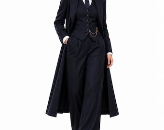 1920s Pinstripe Women's Suit Set: Blazer, Vest, Pants (Gangster Style)
