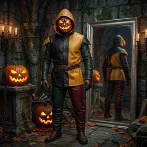 Herr Halloween Pumpa Läderkostym | Handgjord Pumpa Jester Huvjacka | Mörk Fantasy Halloween-outfit
