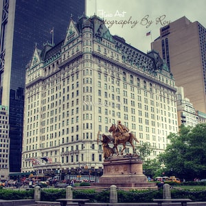 NYC iconic Plaza Hotel with Statue. Central Park, Historic, 5th Avenue, Manhattan New York City Original photograph / print.