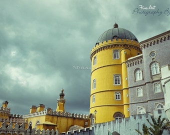 Pena National Palace in Sintra, Portugal. Original Fine Art Street Photography. Castle in moody colors