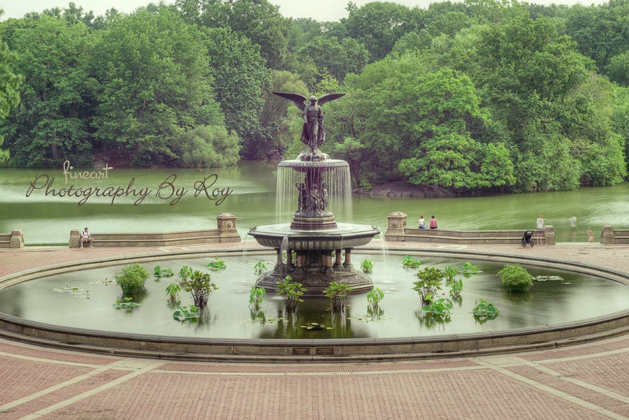 Vintage photograph of Bethesda Fountain, Central Park, New York City  Solid-Faced Canvas Print