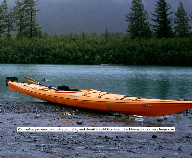 Alaska, Orange Kayak on Riverside Photograph Original Landscape