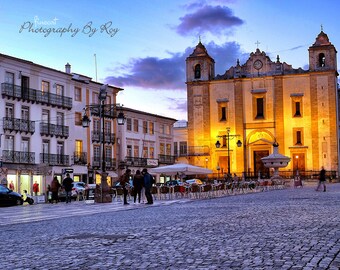 St. Anton's church Evora, Portugal. Original Fine Art Street Photography. Europe Evening colorful cityscape