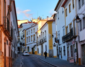 Evora Street In The Evening, Portugal. Original Fine Art Street Photography. Europe cityscape