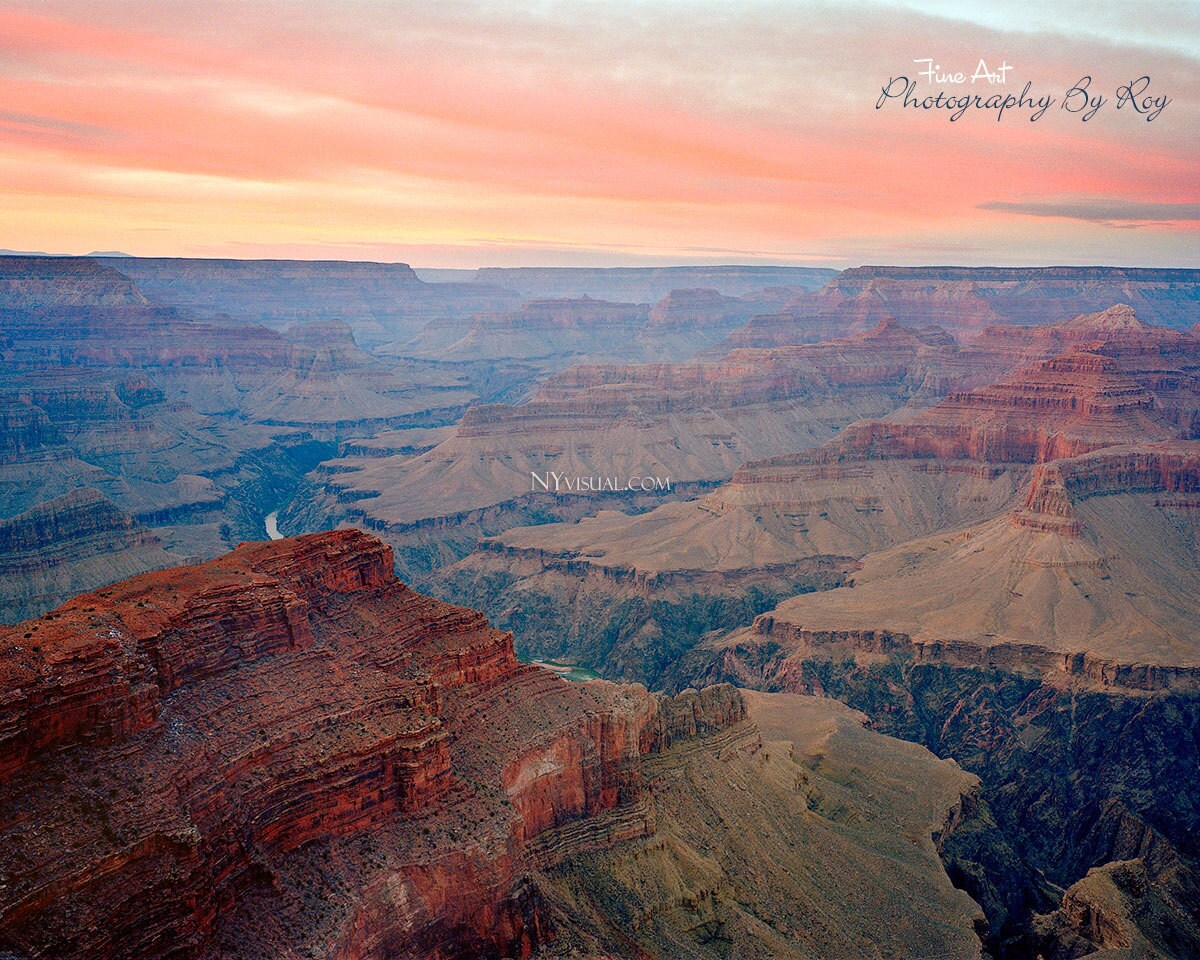 Sunset in Grand Canyon, Arizona.- Original Landscape Photography, Orange Red Rocks, Vivid