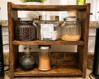 Estante rústico de madera maciza para encimera / Organizador de cocina artesanal estilo granja