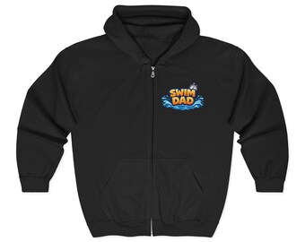 Swim Team Dad Hoodie, Retro Zip-Up, Embroidered (Cotton-Poly Blend)