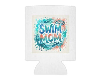 Swim Mom Can Cooler: Watercolor Waves Design, Slim & Regular