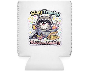 Enfriador de latas Trash Panda: Divertido diseño de mapache, apto para latas de 355 ml (12 oz).