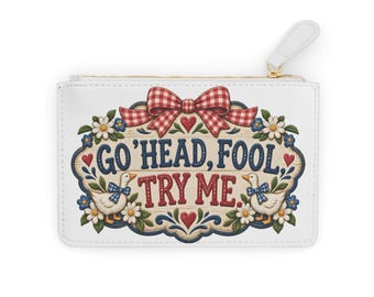 Folk Art Mini Clutch Bag | Sassy Hearts, Birds, Gingham Bow (Faux Leather)