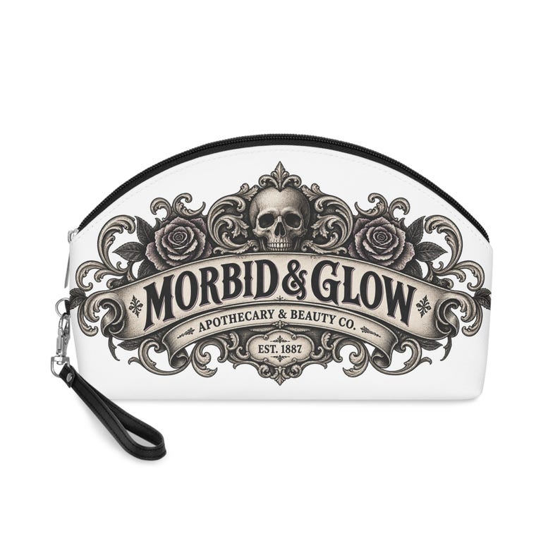 Morbid & Glow Apothecary Makeup Bag: Skull Rose Design, PU Leather Travel Case image 1