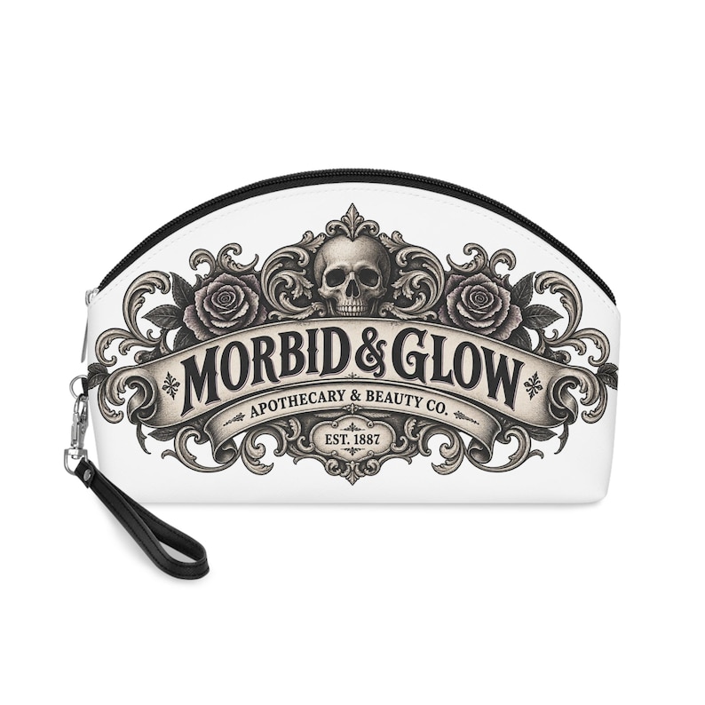 Morbid & Glow Apothecary Makeup Bag: Skull Rose Design, PU Leather Travel Case image 1