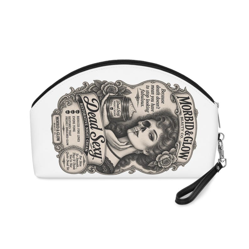 Morbid & Glow Apothecary Makeup Bag: Skull Rose Design, PU Leather Travel Case image 2