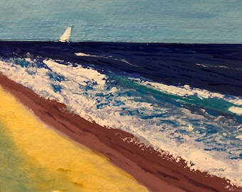 J Maxwell Painting Seascape Beach  9 x 12 Acrylic on heavy art paper