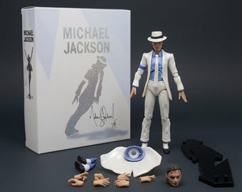 Michael Jackson Action Figure Doll Smooth Criminal White Suit + Box & Accessories 16cm