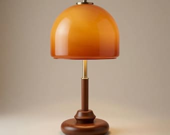Vintage Luxury Walnut Glass Dome Table Lamp – Mid Century Bedside Desk Lamp Warm Ambient Light Home Decor Gift