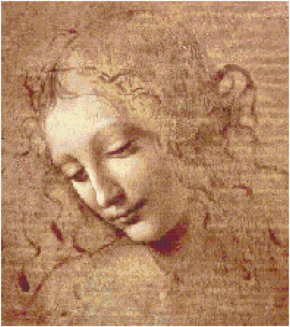 Leonardo Da Vinci Head of a Woman La Scapigliata Counted Cross Stitch Pattern Chart PDF Download by Stitching Addiction