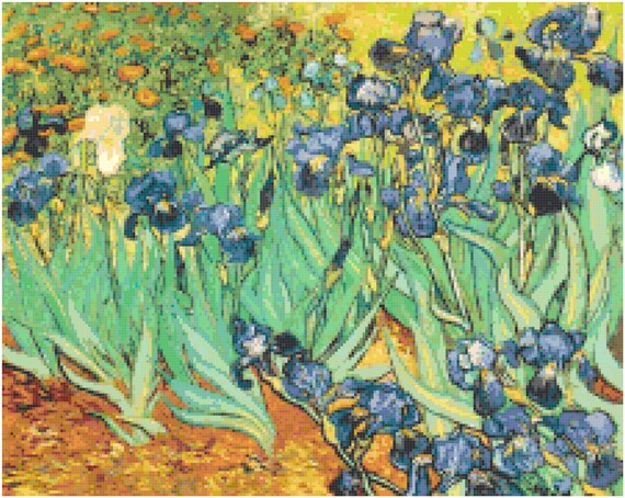Vincent Van Gogh Irises Counted Cross Stitch Pattern Chart PDF Download by Stitching Addiction