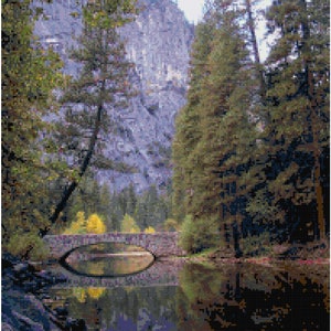 Mountain Bridge Reflections Landschaft Kreuzstich Mustervorlage PDF Download by Stitching Addiction