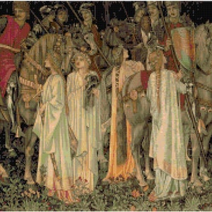 William Morris Holy Grail Tapestry Arming and Departure of the Knights Counted Cross Stitch Pattern Chart PDF Download