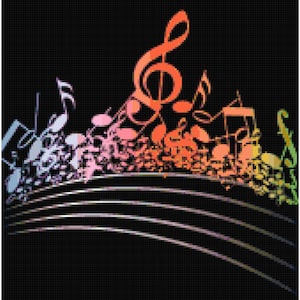 Music Notes Treble Clef Rainbow Counted Cross Stitch Pattern Chart PDF Download by Stitching Addiction