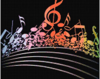 Music Notes Treble Clef Rainbow Counted Cross Stitch Pattern Chart PDF Download by Stitching Addiction