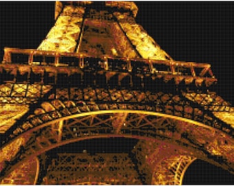 Eiffel Tower at Night Landscape Counted Cross Stitch Pattern Chart PDF Download by Stitching Addiction
