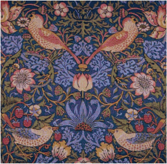 William Morris Strawberry Thief Tapestry Design Counted Cross Stitch Pattern Chart PDF Download by Stitching Addiction