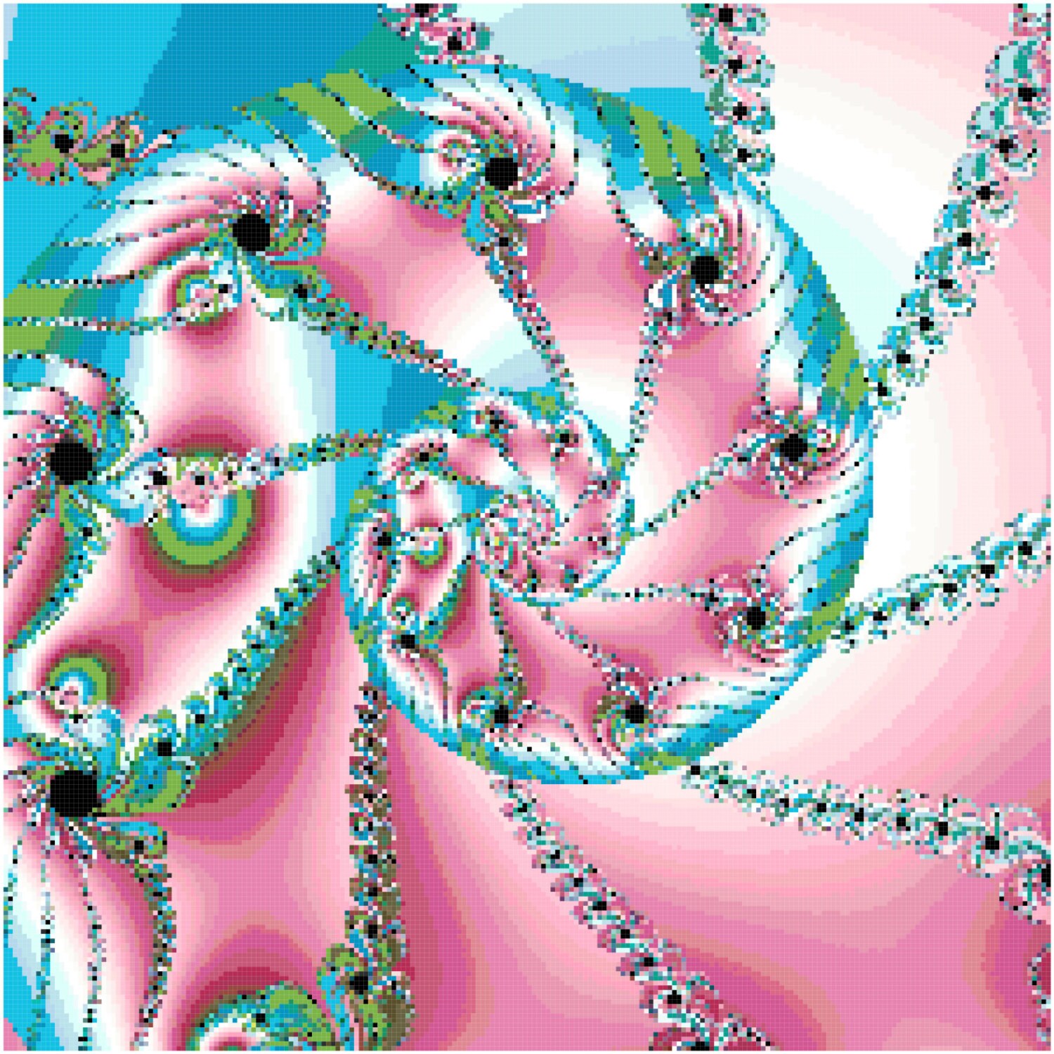 Pink and Teal Nautilus Fractal Counted Cross Stitch ...