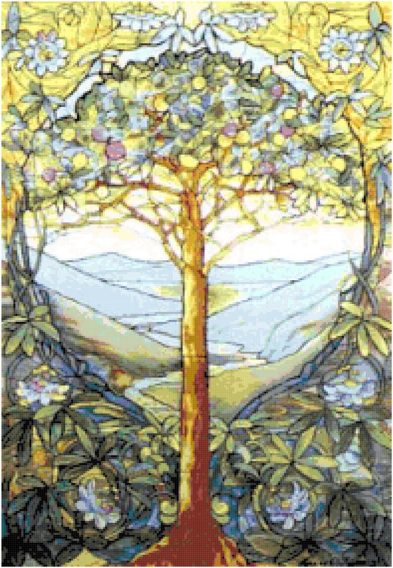 Louis Comfort Tiffany Tree Of Life Counted Cross Stitch Etsy