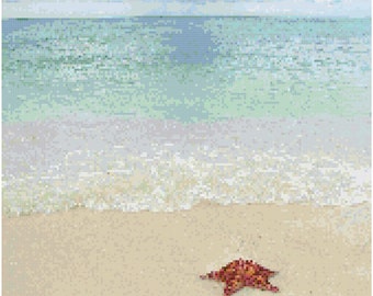 Starfish on the Beach Counted Cross Stitch Pattern Chart PDF Download by Stitching Addiction