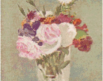 Edouard Manet Vase of Flowers Counted Cross Stitch Pattern Chart PDF Download by Stitching Addiction
