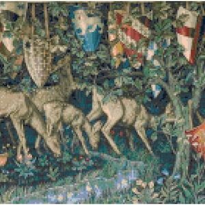 Gobelin William Morris Holy Grail Panel Verdure Wzór do haftu krzyżykowego Wzór do pobrania w formacie PDF przez Stitching Addiction