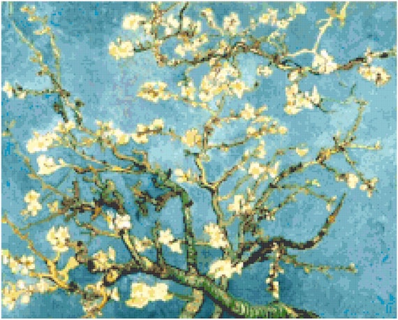 Impressionist Vincent Van Gogh's Almond Branches Counted Cross Stitch Pattern Impressionist Vincent Van Gogh's Almond Branches Counted Cross Stitch Pattern