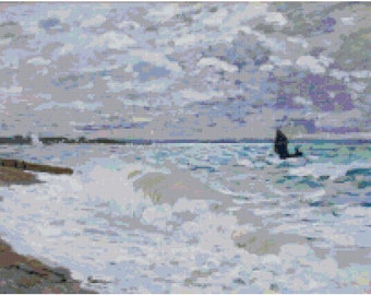 Claude Monet the Sea at Le Havre Counted Cross Stitch Pattern Chart PDF Download by Stitching Addiction