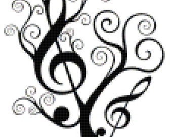 Music Treble Clef Tree Counted Cross Stitch Pattern Chart PDF Download by Stitching Addiction