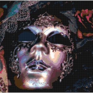 Venetian Mask Counted Cross Stitch Pattern Chart PDF Download by Stitching Addiction