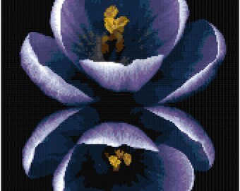 Purple Flower Art Floral Black Counted Cross Stitch Pattern Chart PDF Download by Stitching Addiction