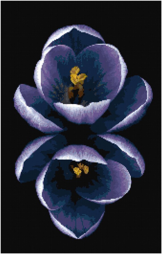 Purple Flower Art Floral Black Counted Cross Stitch Pattern Chart PDF Download by Stitching Addiction