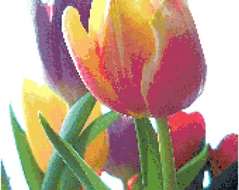 Pastel Tulips Counted Cross Stitch Pattern Chart PDF Download by Stitching Addiction