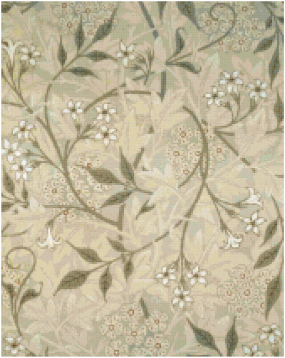William Morris Jasmine Floral Wallpaper Design Counted Cross Stitch Pattern Chart PDF Download by Stitching Addiction
