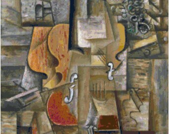 Pablo Picasso Violin and Grapes Counted Cross Stitch Pattern Chart PDF Download by Stitching Addiction